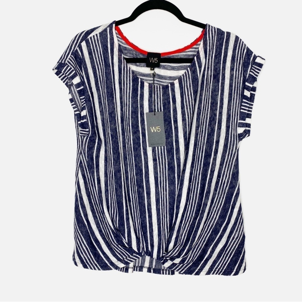 W5 navy & white stripe twisted front top
